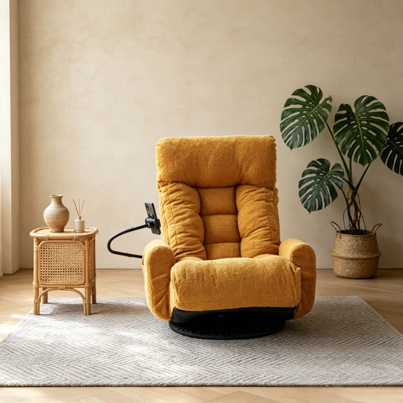 Gaming Chair - Adjustable Yellow Metal Lounge Chair with 360 Swivel & Phone Holder