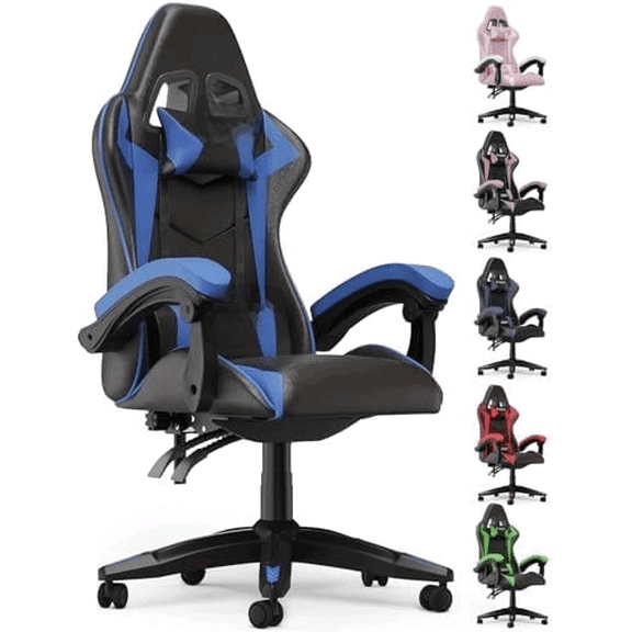 Gaming Chair for Adults, Ergonomic Computer Game Chairs, Headrest and Lumbar Support, Adjustable Height, Reclining, Racing Style, and 360Swivel Seat, Light Blue$$Furniture