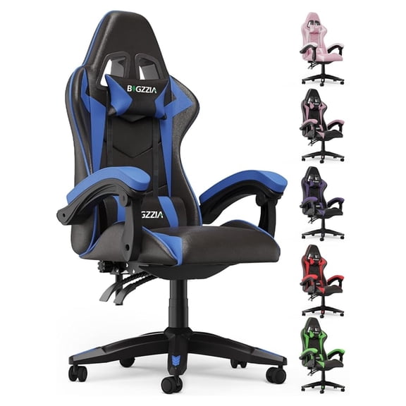 Gaming Chair for Adults, Ergonomic Computer Game Chairs, Headrest and Lumbar Support, Adjustable Height, Reclining, Racing Style, and 360Swivel Seat, Light Blue