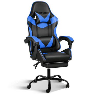 Gaming Chair, Backrest and Seat Height Adjustable Swivel Recliner Racing Office Computer Ergonomic Video Game Chair with Footrest and Lumbar Support, Black/Blue