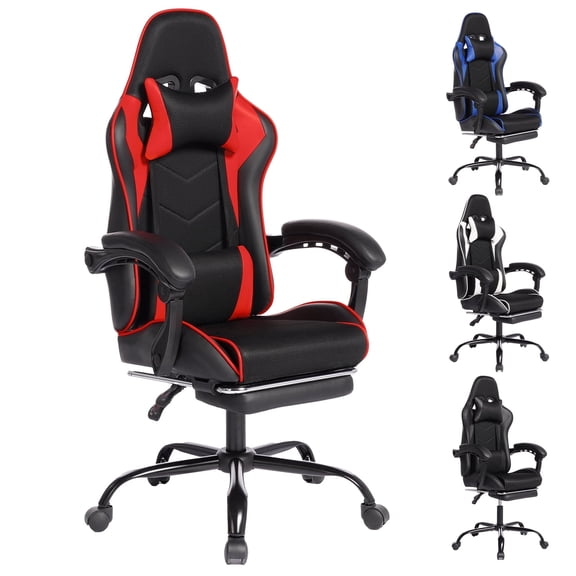 Adult PU Leather and Metal for Racing Gaming Chair with Remote Control, Black/Red