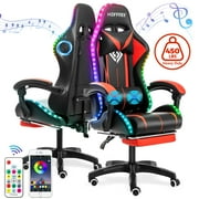 كرسي ألعاب مع مكبر صوت بلوتوث ، كرسي سباق تدليك مريح مع أضواء RGB ، مسند أقدام ودعم أسفل الظهر ، كرسي مكتب مرتفع ، كرسي كمبيوتر بتصميم ثقيل