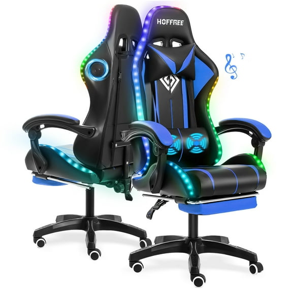 Gaming Chair with Bluetooth Speaker, Ergonomic Massage Racing Chair with RGB Lights, Footrest and Lumbar Support, High Back Office Chair, Heavy Duty Design Gaming Computer Chair