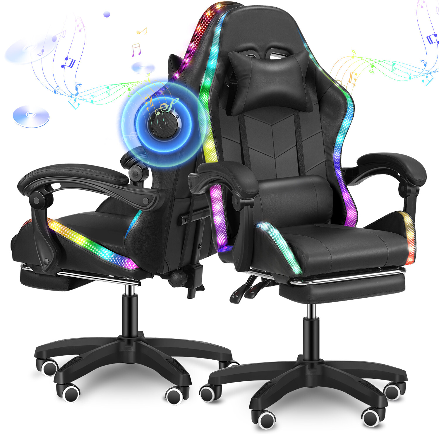 GTPLAYER Gaming Chair with Bluetooth Speakers and Footrest High Back