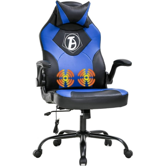 Gaming Chair Computer Chair Desk Chair PU Leather Adjustable Office Chair with Lumbar Support Headrest Armrest PC Ergonomic Task Rolling Swivel Massage Racing Chair for Women Adults(Blue)