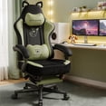 thumbnail image 1 of Gaming Chair Cute with Cat Ears Ergonomic Computer Chair with Cat Embroidery Adjustable Memory Foam Lumbar Support and Headrest Comfortable Reclining Office Chair Soft Velvet Fabric, 1 of 2