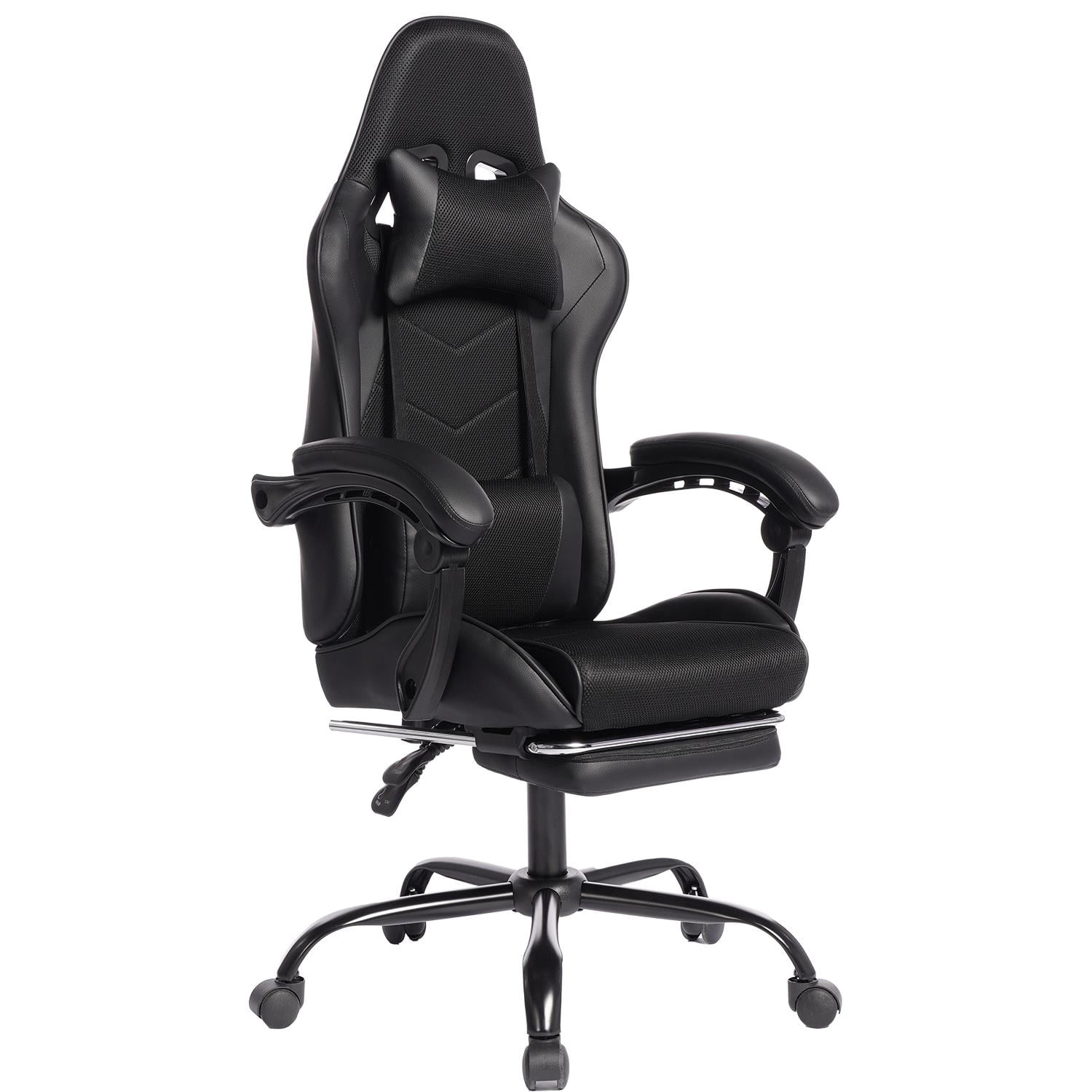 Gaming Chair, E-Sports Racing Chair, Ergonomic Computer Seat with Footrest and Massage, PU Bonded Leather, Moulded Sponge, 135-Degree Recline, 360-Degree Swivel for Office Gaming, Black