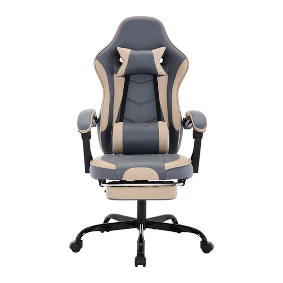 Gaming Chair, Ergonomic Computer Chair With Footrest And Massage Lumbar Support, Height Adjustable Swivel Video Game Chair For Adults, 300Lb Max, Blue Beige