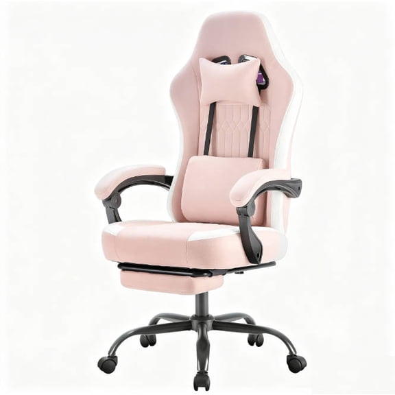 Gaming Chair, Ergonomic Computer Chair with Footrest, Lumbar Support, Headrest, Comfy Seating with thicken cushion, Pink