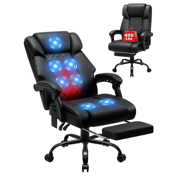 Hoffree Massage Office Chair 400LBS Executive Office Chair Massage and Footrest Big and Tall Office Chair with Heated Lumbar Support, Ergonomic Computer Desk Chair Reclining High Back Leather Office