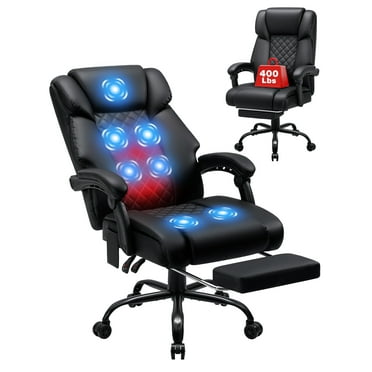 Hoffree Massage Office Chair with Heat and 7 Vibration Points, Home Office Desk Chairs with Footrest, Reclining Office Chair High Back for Adults