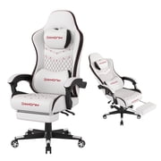 Gaming Chair,Ergonomic Computer Gaming Chair,400lb Load-Bearing,Retractable Footrest/Waist Support/Ergonomic Backrest[Spring + 4D Sponge] White
