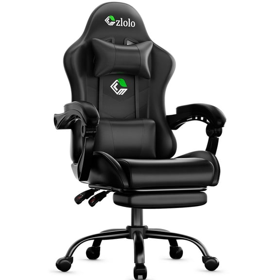 Gaming Chair, Ergonomic Office Computer Chair with Footrest and Lumbar Support Massager Racing Style High Back Video Gamer Chair, Wide＆Thick Cushion, 90°-135° Recline, Adjustable Height(Black)