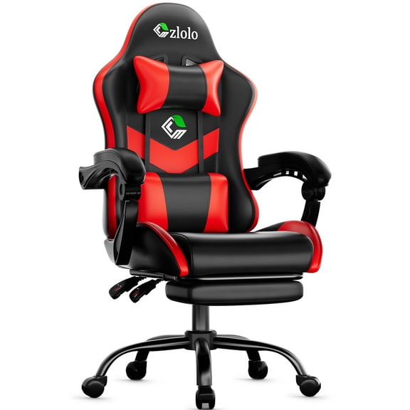 Gaming Chair, Ergonomic Office Computer Chair with Footrest and Lumbar Support Massager Racing Style High Back Video Gamer Chair, Wide＆Thick Cushion, 90°-135° Recline, Adjustable Height(Black/Red)