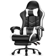 Czlolo Gaming Chair, Ergonomic Office Desk Chair, with Footrest and Lumbar Support Massager, High Backrest Reclining Adjustable Game Chair.White