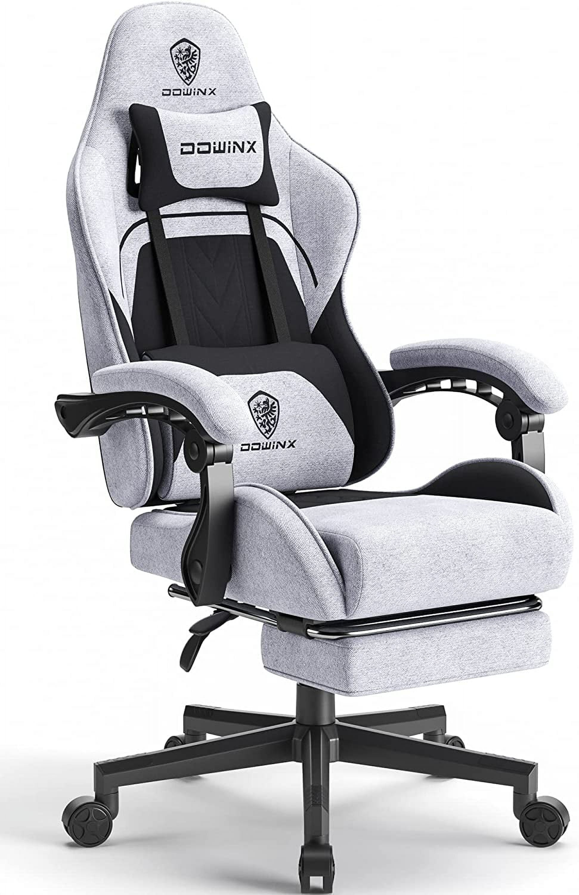 Light Grey Fabric Gaming Chair with Footrest and Massage Support