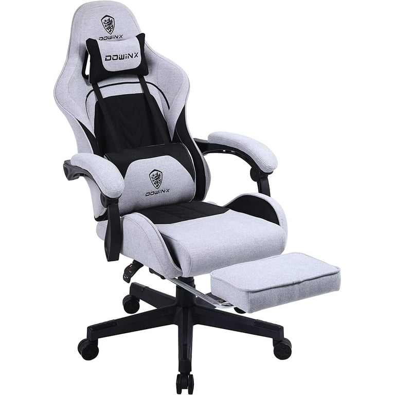 Gaming Chair Fabric with Pocket Spring Cushion, Massage Game Chair Cloth  with Headrest, Ergonomic Computer Chair with Footrest 290LBS, Black and  Grey 