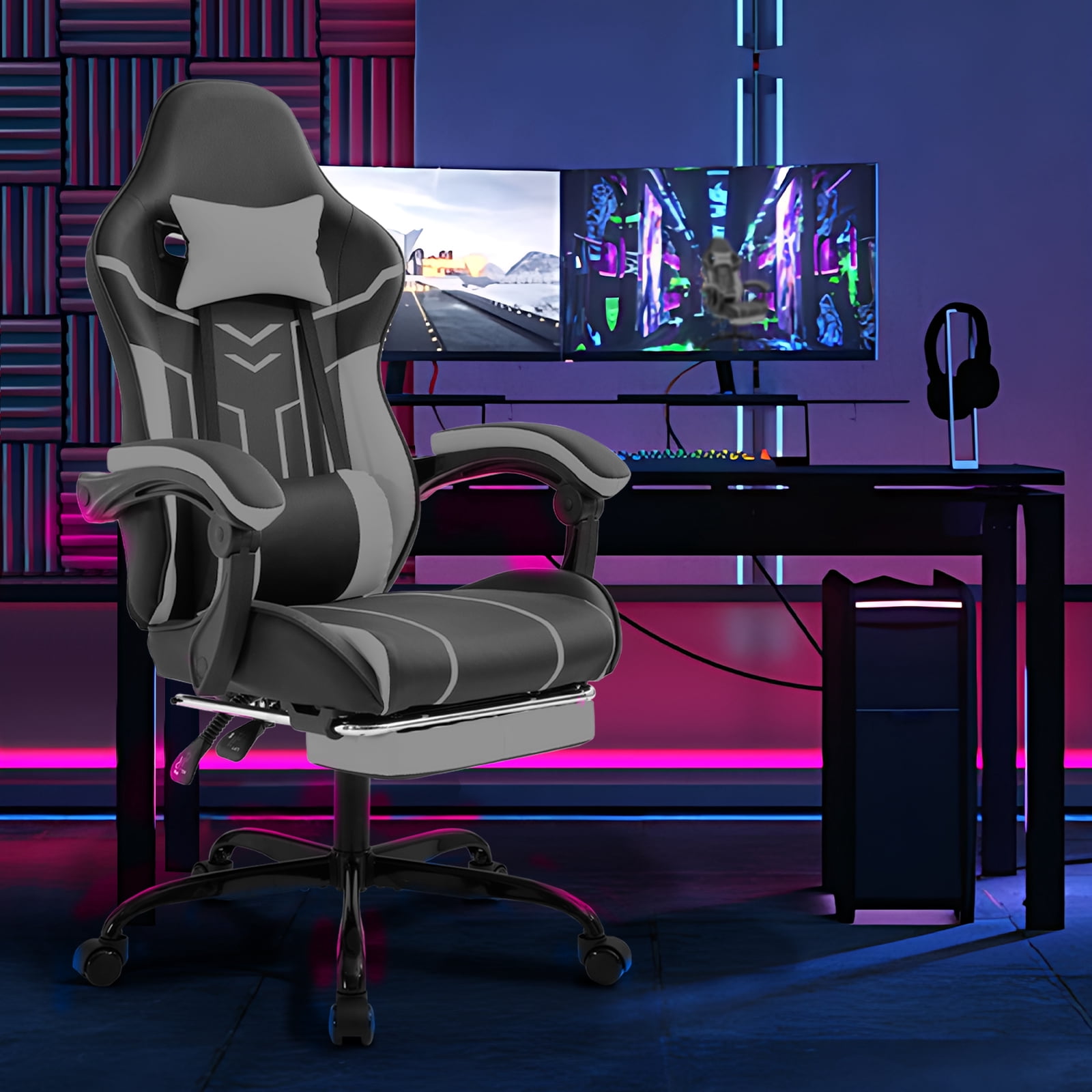 Gaming Chair with Footrest, Ergonomic Computer Chair with Lumbar ...