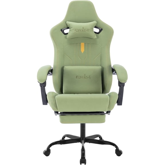 Gaming Chair with Footrest Ergonomic Computer Chair Massage Lumbar Cushion, Racing Video Game Chair Adjustable Rocker Recliner Executive Office Desk Chair Fabric for Adults, Green