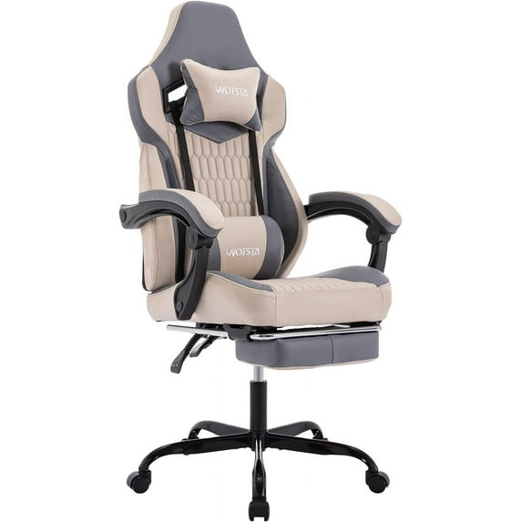 Gaming Chair with Footrest,High Back Gaming Chairs PVC Leather Ergonomic Office Gamer Chair Adjustable Headrest Lumbar Support Racing Style Video Gaming Chair for Office/Home (Grey)
