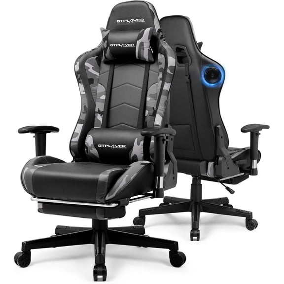 Gaming Chair,Gamer Chair with Bluetooth and Adjustable Backrest,Seat Height Adjustable Computer Chairs with 3D Armrests,Video Game Chair with Footrest Speakers (Camouflage)