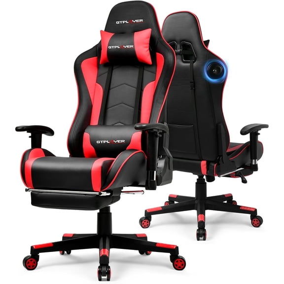 Gaming Chair,Gamer Chair with Bluetooth and Adjustable Backrest,Seat Height Adjustable Computer Chairs with 3D Armrests,Video Game Chair with Footrest Speakers (Red)