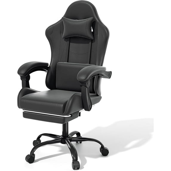 Gaming Chair with Headrest & Lumbar Support Ergonomic Computer Racing Chair with Footrest, Adjustable Hight Leather Swivel Computer Chair for Adult Teen Office or Gaming