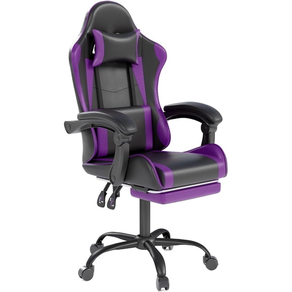 Gaming Chair with Headrest and Lumbar Support, Ergonomic High Back Office Chair, Racing Style Executive Computer Desk Chair, Leather Adjustable Swivel Task Chair for Home Office (Purple)