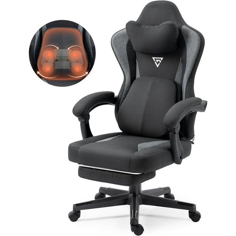 Gaming Chair with Heated Massage Lumbar Support Breathable Fabric Office Chair with Pocket Spring Cushion and Footrest Recliner High Back PC Chair for Adult Black Walmart