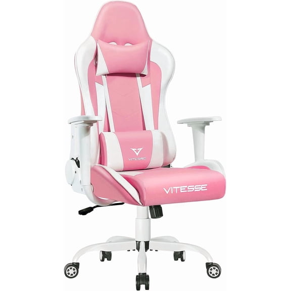 Gaming Chair High Back Gaming Chair for Teens, Ergonomic Racing Chair Computer Desk Chair with Massage Lumbar Support and Headrest, Cute Gamer Chair with Height Adjustable (Pink)