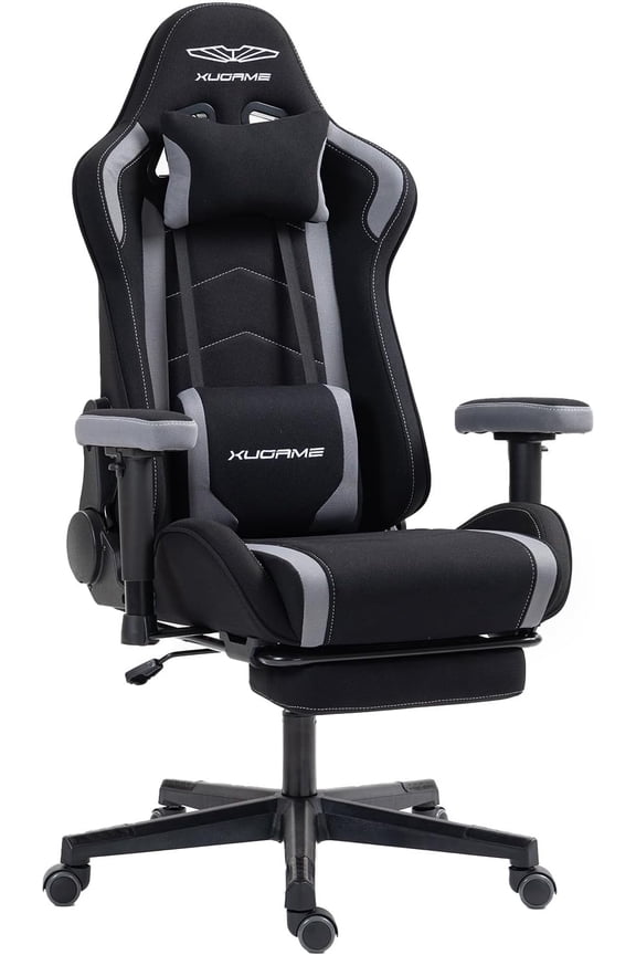Gaming Chair, Linen Material, Breathable, Racing Style Office Chair with Footrest, Ergonomic High-Back Computer Chair, Height Adjustable, with 360-Swivel Seat, for Office or Gaming, Black