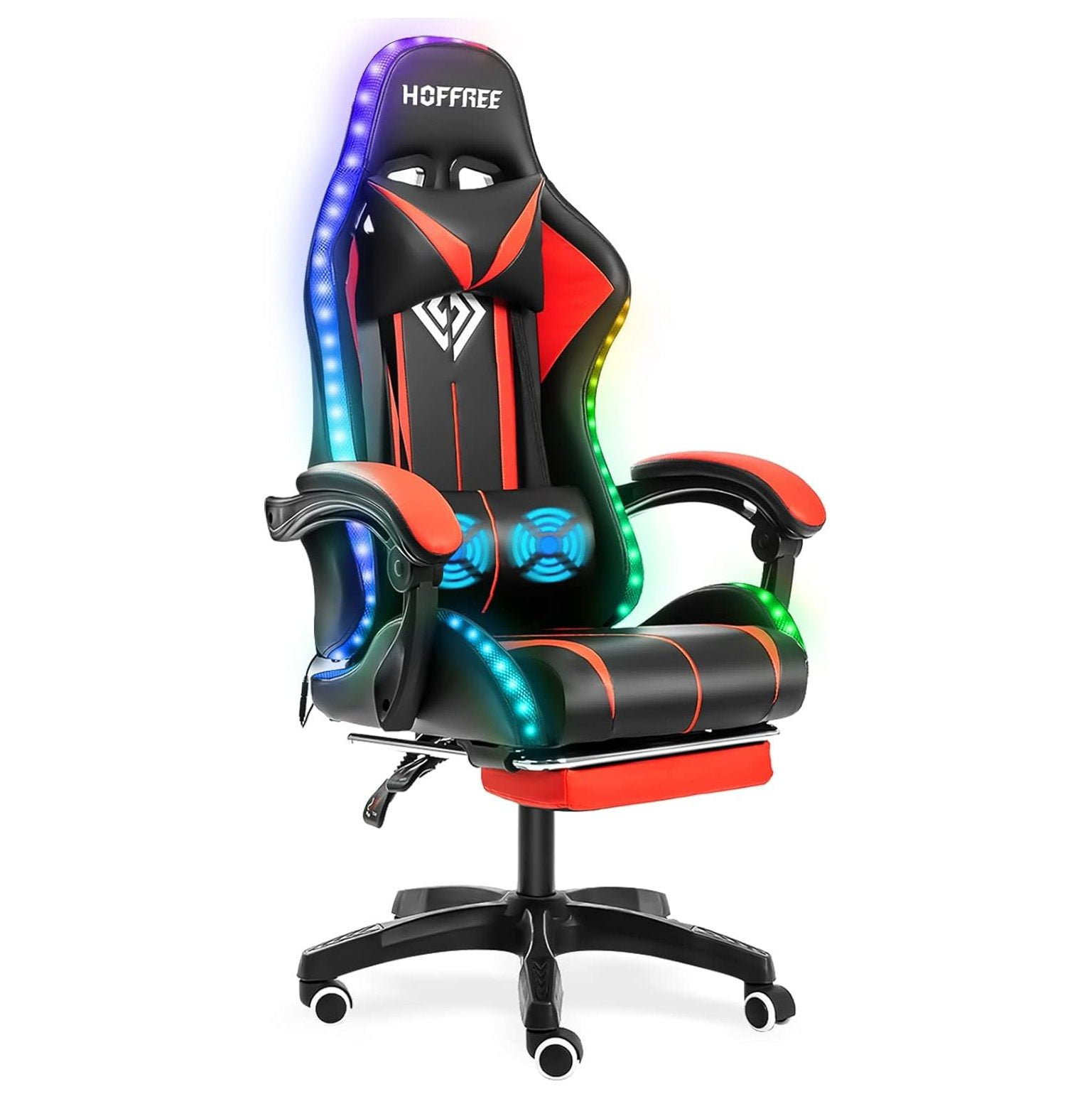 Gaming Chair Massage with LED RGB Lights and Footrest Ergonomic