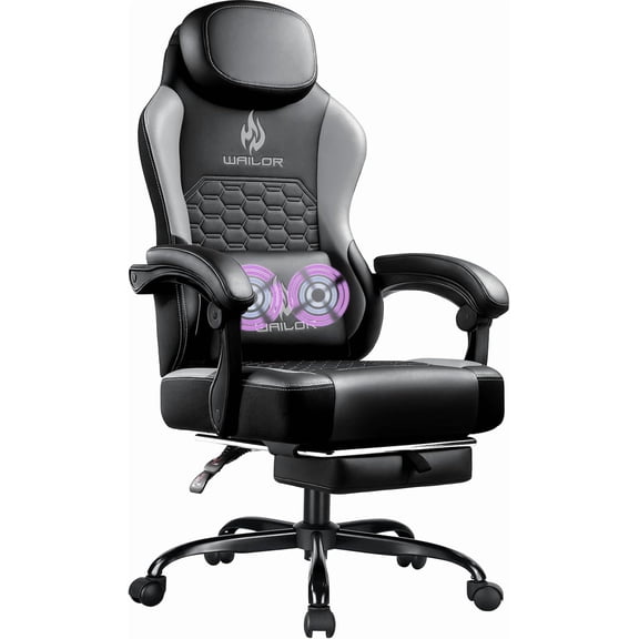 Gaming Chair with Massage and Packet Spring Cushion,Ergonomic Gamer Chairs for Adults with Footrest 300lbs,High Back Gamer Leather Chair with Headrest and Lumbar Support