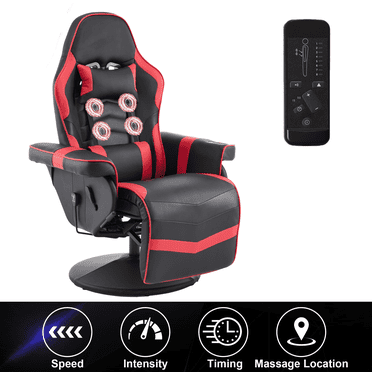 Gaming Chair with Massage, Video Game Chair with Footrest and Lumbar Support, Ergonomic Computer Chair Height Adjustable with Swivel Seat and Headrest, Red