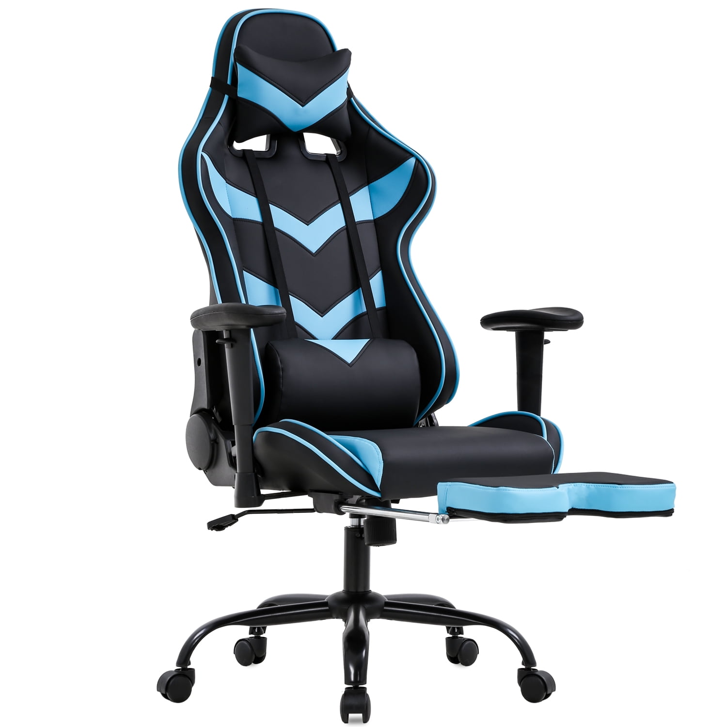 Gaming Chair Massaging Office Chair Racing Computer Chair Ergonomic Desk  Chair with Lumbar Support Footrest Armrest Headrest Task Chair High Back  PU，Blue 