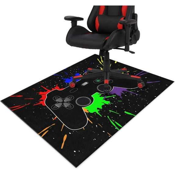 Gaming Chair Mat for Carpet Hardwood Tile Floor,36"x48" Gaming Rug for Gaming Room, Under Desk Non Slip Gamer Rug,Low-Pile Game Room Rug,Rubber Backing Large Gaming Chair Floor Mat,Colorful Gamepad