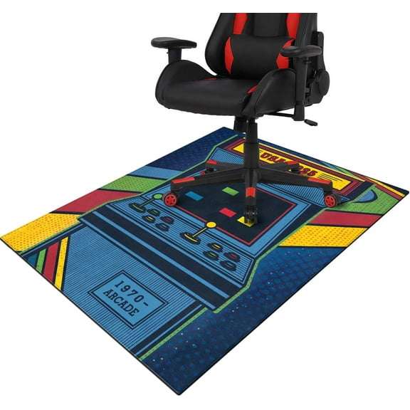 Gaming Chair Mat for Hardwood Floors,Arcade Game 48"x36" Gaming Rugs for Gaming Room, Under Desk Gamer Rug for Tile Floor,Low-Pile Game Room Rug,Non Slip Rubber Backing Large Gaming Chair Floor Mat