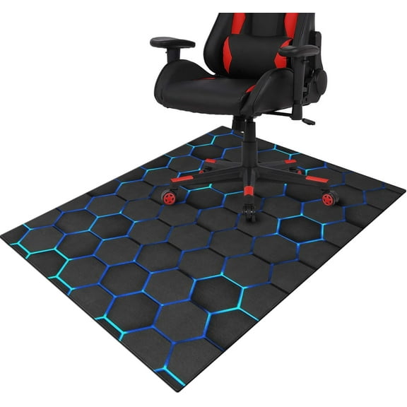 Gaming Chair Mat for Hardwood Floors,Green Honeycomb 48"x36" Game Rugs for Gaming Room, Under Desk Gamer Rug for Tile Floor,Low-Pile Game Room Rug,Non Slip Rubber Backing Large Gaming Chair Floor Mat