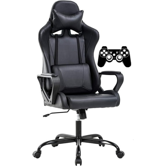 Gaming Chair, Office Chair Computer Racing Chair Ergonomic Video Game Chairs for Adult Kids Teen Height Adjustable Reclining Chair with Lumbar Support Armrest Headrest Swivel Chair Black