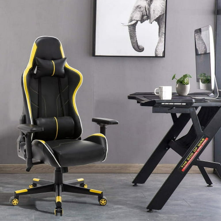 Gaming Chair, Office Chair, Racing Executive Ergonomic Racing Style, High  Back Adjustable Leather Computer Chair with Headrest and Lumbar Pillow, for  Office, Living Room, Bedroom, Yellow 