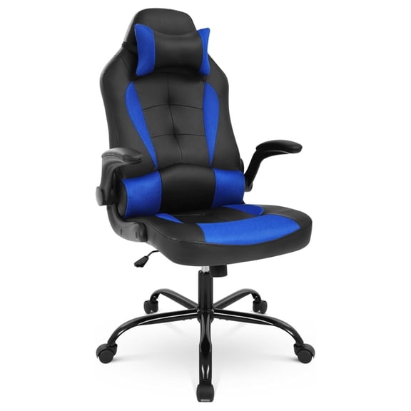 Gaming Chair PU Leather Computer Chair with -up Armrest and Lumbar Support Ergonomic High Back Home Office Chair Comfy Video Game Chair for Home Bedroom, Blue