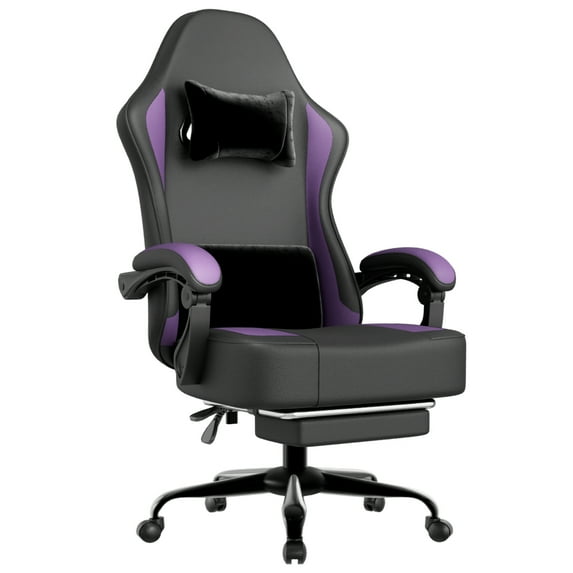 Gaming Chair with Pocket Spring Cushion and Footrest, Ergonomic Computer Chair for Adults, Breathable PU Leather Game Chair, Adjustable Headrest and Lumbar Support Office Desk Chair