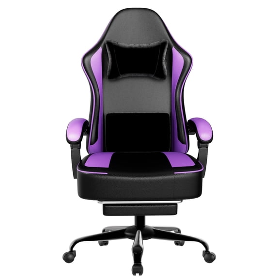 Ergonomic PU Leather Gaming Chair with Pocket Spring Cushion and Footrest, Purple