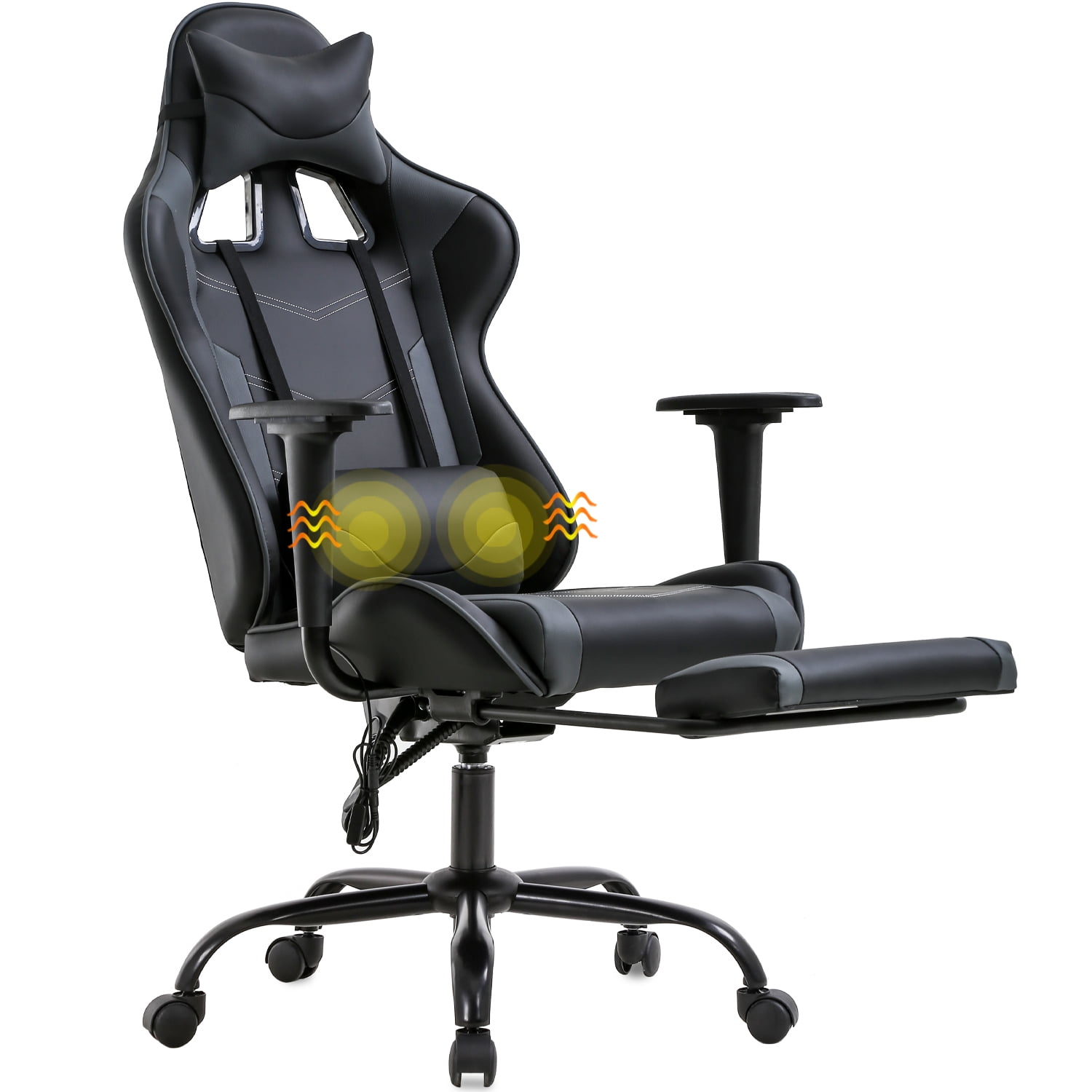 Steelway Gaming Chair, Office Chair, Leather Racing Style Massage Gaming  Chairs for Adults and Kids,Adjustable Swivel Task Chair with Lumbar  Support, Headrest Pillow and Footrest(Black&Blue) 