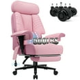 thumbnail image 1 of Hoffree Big and Tall Office Chair 500lbs, Reclining Ergonomic Desk Chair with Adjustable Lumbar Support, Arms and Headrest, Executive Leather High Back Computer Chair with Footrest for Home, Pink, 1 of 10