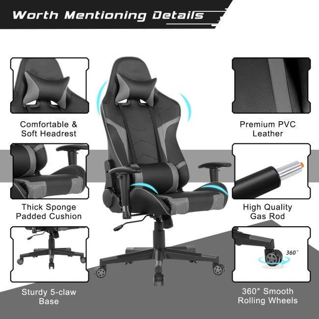 Gaming Chair Reclining Swivel Massage with Lumbar Support