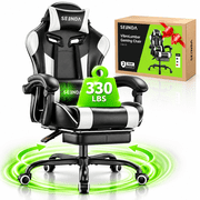 Massage Gaming Chair, Seenda Video Game Chair with Footrest and Lumbar Support, Ergonomic Computer Chair Height Adjustable with Swivel Seat and Headrest, White
