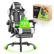 Massage Gaming Chair, Seenda Video Game Chair with Footrest and Lumbar Support, Ergonomic Computer Chair Height Adjustable with Swivel Seat and Headrest, White