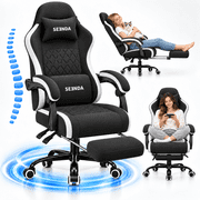 Seenda Massage Gaming Chair, Fabric Office Chair Ergonomic Desk Chair, Video Game Chair with Footrest and Massage Lumbar Support, High Back Computer Office Chair with Headrest, 275Lbs, Black