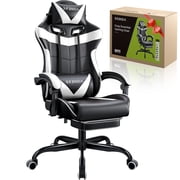 Gaming Chair, Seenda Video Game Chair with Footrest and Lumbar Support, Ergonomic Computer Chair Height Adjustable with Swivel Seat and Headrest, White